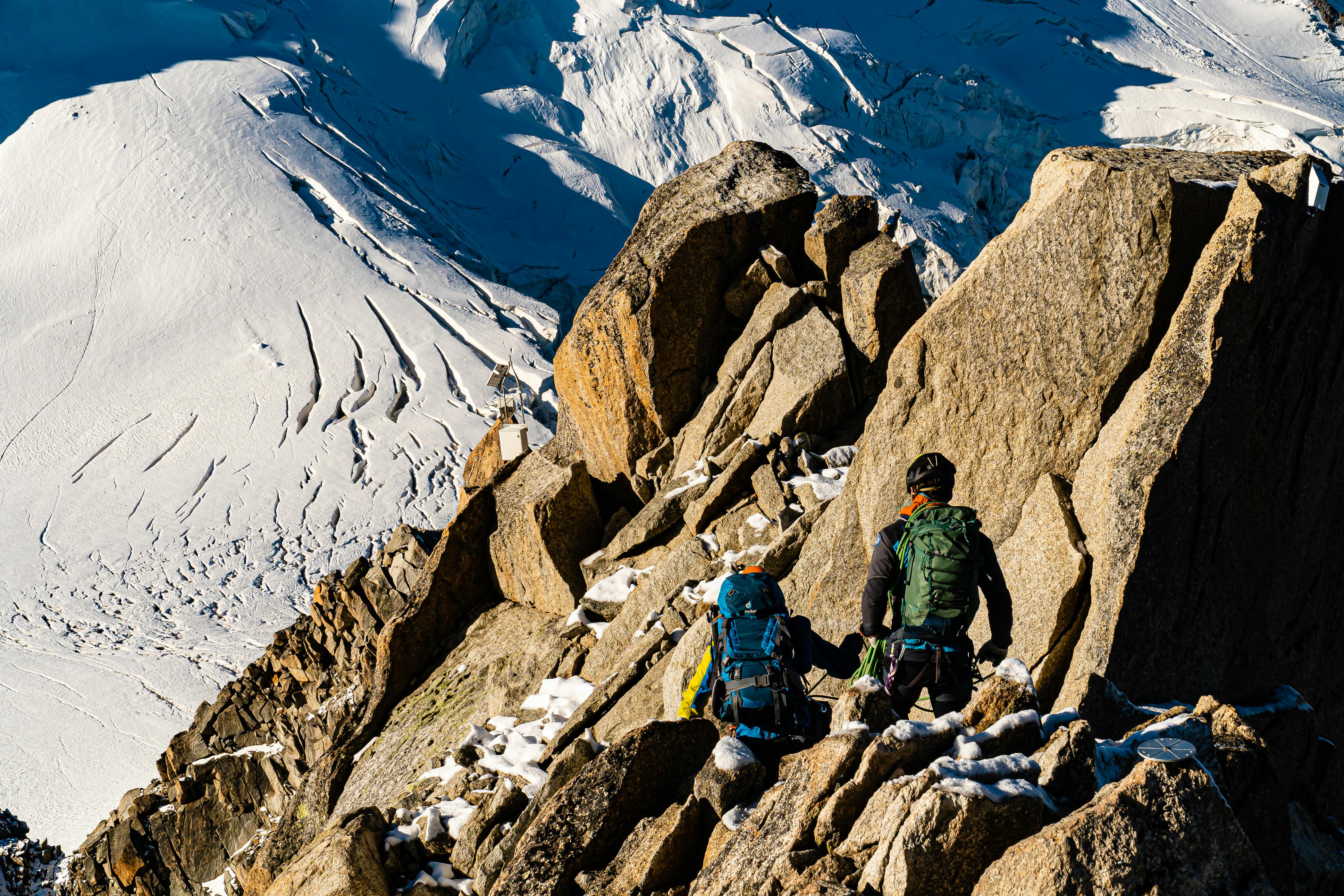 Mountain climber in remote terrain